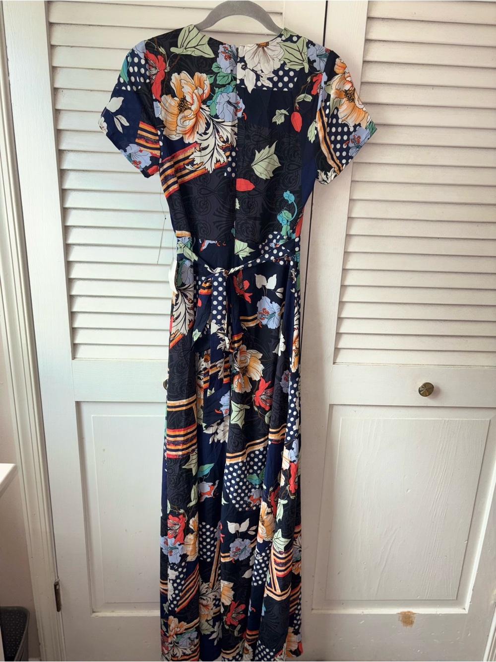 NWT Lulus Floral Wrap Maxi Dress XS Navy Boho Wedding Guest Slit - Picture 4 of 6